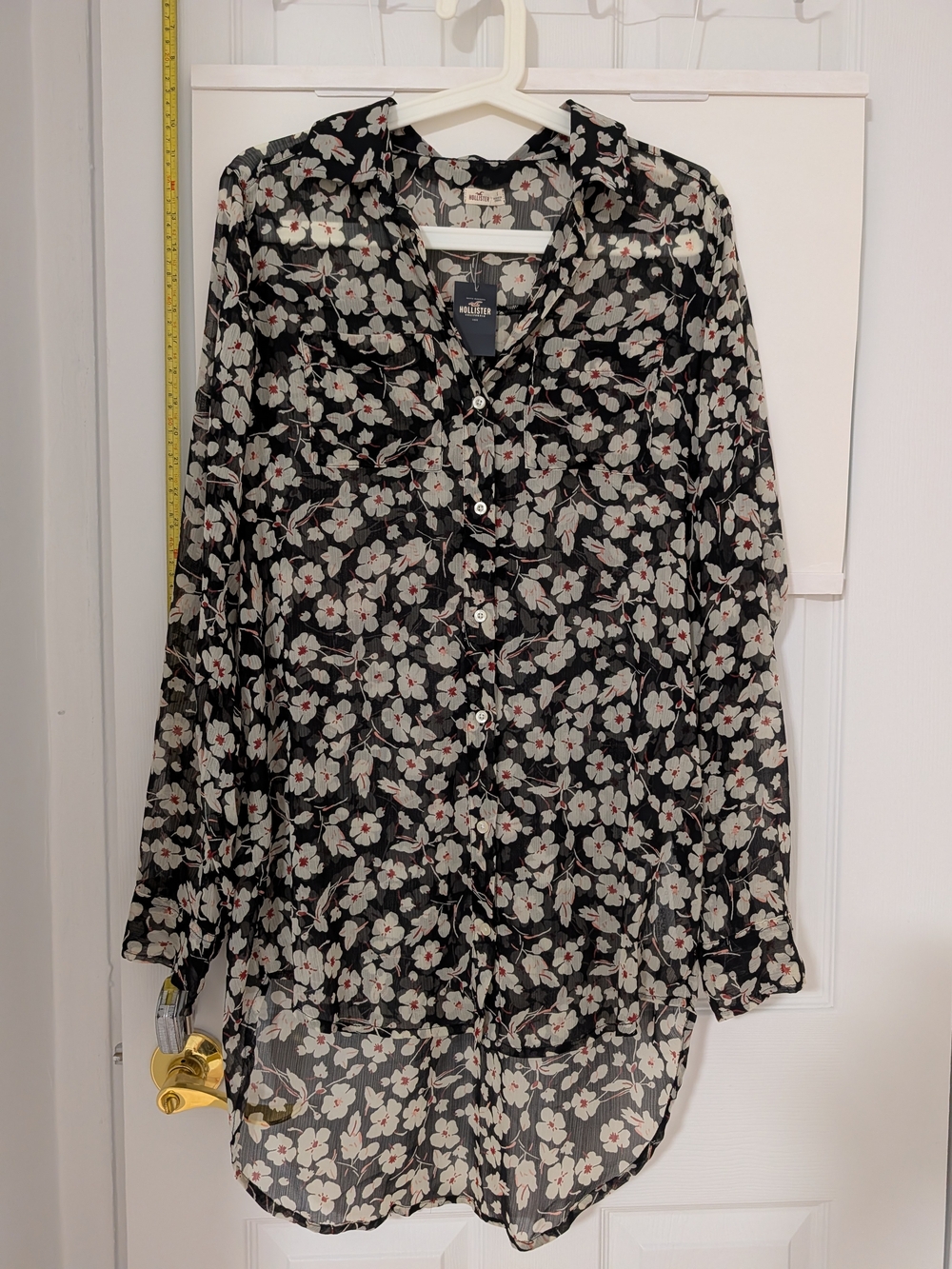 Hollister Sheer Black Floral Button-Up Blouse